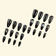 Cyflymder 24pcs/set Almond Shaped Black Galaxy Press-On Nails with Star Design Glossy Finish Space-Themed Detachable Artificial Nail Tips