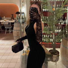 Cyflymder 2025 Ladies Classic Backless Hanging Neck Off-shoulder Fashion Sexy Bodycon Package Hip Split Hem Maxi Dress Party Clothing