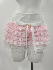 Cyflymder Aesthetic Y2K Lace Shorts Womens Harajuku Lolita Fairytale Pink Bow Cute Elastic Waist Multilayer Bottoming Shorts Sweet Girls