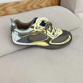 Cyflymder Women Retro Spicy Girl Sneakers Mesh Patch‑work Color‑block Lace‑up Casual Sports Shoes Lightweight Flat Walking Trainers