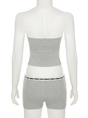 Cyflymder Casual Bandage Shorts Sets Women 2025 Basic Slim 2 Piece Sets Folds Slash Neck Sleeveless Tube Tops Low-Waist Shorts