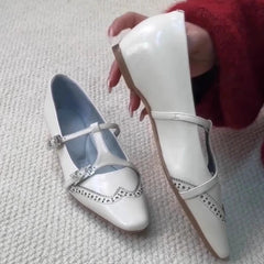 Cyflymder Retro Shallow Square Toe Mary Jane Shoes Women T Strap Buckle Elegant Dress Pumps Ladies Comfort Designer Flats Zapatos De Mujer