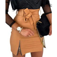 Cyflymder PU Leather Sexy Wrap Hip Skirt Women Nightclub Party Casual Wear Female High Waist Lace-up Zipper Hem Half-body Dress Streetwear