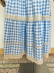 Cyflymder Summer Women's Splicing Blue Plaid A-line Thin Skirt Young Girl Vintage Female High Waist Loose Calf-length Fashion Skirts