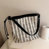 Cyflymder Black Stripe Tote Bag Women Large Capacity Versatile For Shopping Shoulder Bag Ladies Casual Lightweight Commuting Handbag