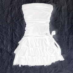 Cyflymder new trend inspo Women Tube Top Dress High Fashion Streetwear Casual New Cute Bow Chic Aesthetic Solid Color Y2K Emo Girls Summer New Slim Dress