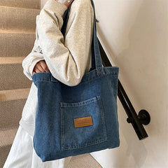 Cyflymder Stylish Canvas Tote Bag with Multiple Pockets Fashionable Shoulder Handbag for Women Spacious and Lightweight for Everyday Use