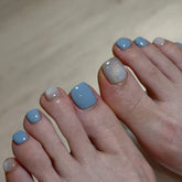 Cyflymder 24Pcs Short Square Head Press on False Toenails Cat's Eye Design Fake Nail Simple Blue Detachable Finished Full Cover Nails Tips