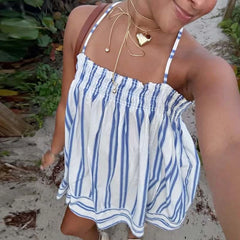 Cyflymder Women 2 Piece Lounge Set Sleeveless Striped Cami Peplum Top Boxer Shorts Loose Fit Ruffles Matching Pj Sets Outfits