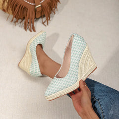 Cyflymder Casual Woman Shoe Pointed Toe Shallow Mouth Clogs Platform Female Footwear Autumn Creepers Dress Fall Summer Classics Fabric Lac