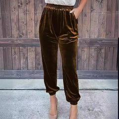 Cyflymder Elastic Waist Straight Leg Pants Women's Casual Trousers Polyester Fiber l Waist Patchwork Mid-aged Women's Pants