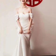 Cyflymder prom dresses 2025 New Mermaid Wedding Dresses Withtrain Elegant Boat Neck Sexy Backless Bridal Dress Satin Simple Vestidos De Novia Customized