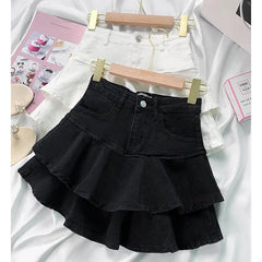 Cyflymder Girls Skirt New Fashionable Spring and Summer Elastic Waist Casual Simple Solid Color Sweet Girls Mini Skirts