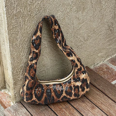 Cyflymder Sequin Leopard Print Evening Clutch for Women Stylish Underarm Hobo Bag Lady Shoulder Handbags for Parties and Casual Outings
