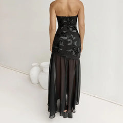 Cyflymder Tube Top Dress Sexy Women Floral Print Floral Print Strapless Sheer Mesh Patchwork Dress Beach Party Dresses Clubwear