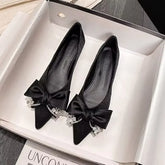 Cyflymder Luxury Rhinestone Bow Flats Shoes Woman Pointed Toe Champagne Silk Bowknot Ballet Shoes Wedding Shoes for Women