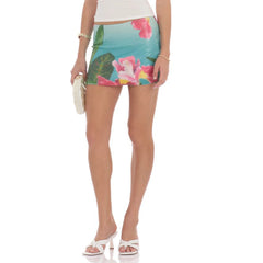 Cyflymder Sequined Mini Skirt y2k Women Summer Stylish Flower Print Low Rise Bodycon Short Skirts Evening Party Skirt Streetwear
