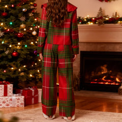 Cyflymder Cute Christmas Pajamas Women Set Plaid Matching Sets Button Shirts and Pants 2 Piece Pj Sets Xmas Lounge Sleepwear