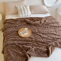 Cyflymder Solid Banana Leaf Jacquard plush blankets Double Layered Thick Faux Rabbit Fur Bedspread Multi-Functional Office Nap Blanket
