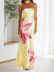 Cyflymder Elegant Off-Shoulder Maxi Dress with Floral Print and Matching Shawl Women s Sleeveless Summer Gown for Special Occasions