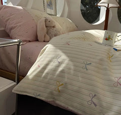 Cyflymder Romantic sweet fairyfair lace bow plaid stripe pink bed set,full queen lovely cotton home textile sheet pillow case quilt cover