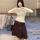 Cyflymder French High Street Fashion Autumn Winter Corduroy Skirts Y2k Draped A-line Korean Officel Ady Jupe Vintage with Aeecssories Belt