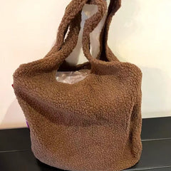 Cyflymder Japanese Magazine Society Plush Crossbody Bag Large Capacity Shopping Bag Simple Stylish Street Trend Soft Polyester Lining