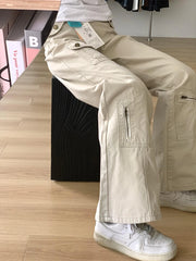 Cyflymder American Design Loose Women's Jeans Wide Leg Pants High Waist Cargo Denim TAs Summer Thin MicroFlared Utili Dungarees