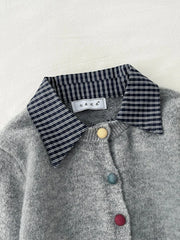 Cyflymder Retro Patchwork Cardigan Sweaters Women Loose Casual Korean Knitted Coat Vintage Long Sleeve Design Buttons Sweet Gray Top