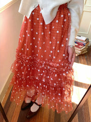 Cyflymder French Vintage Floral Ruffle Midi Skirt Women Sweet High Waist Layered A Line Skirts New Design Fashion Harajuku Fairy Clothing