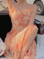 Cyflymder Summer Elegant Spaghetti Strap Midi Women Dress Floral Print Casual Bodycon Party Vestidos Femme Fashion Slim Vintage Clothes