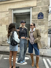 Cyflymder High Waist Straight Leg Blue Waed Denim orts High Quali Wide Leg Five orts American Retro Deep Blue Jeans orts