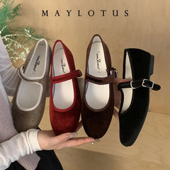 Cyflymder Brand New Ballet Flats Stylish Suede Leather Women's Mary Jane Ballet Shoes Laofers Casual Soft Leather Comfortable Flat Shoes