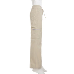 Cyflymder Retro Woven Pants Sloid Low Waist Flared Pants For Women All Match Casual Trousers Streetwear Bell Bottoms Y2k Harajuku