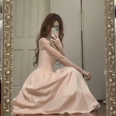 Cyflymder Women Dresses Bow Square Collar Sleeveless Spring Summer Elegant Sweet French Style Chic Party Dress Ladies Princess