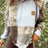 Cyflymder Women's Fashion Loose Long Sleeved Hooded Drawstring Pocket Hoodie Patchwork Print Top Hoodies Autumn Winter Casual Sweatshirt