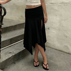 Cyflymder Elegant Black Basic Split Irregular Hem Skirts Women Fashion Causal Commuter Wearing Bottoms Summer All Match Skirt New