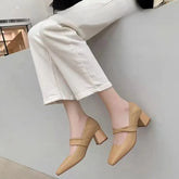 Cyflymder Summer Fashion Hot Sale Square-toe Retro High Heels Women's Shoes Fashion Solid Color Women's Soft Leather High Heels 869