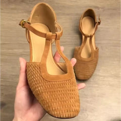 Cyflymder Sandals Women's Summer Retro Weave Super Beautiful Roman Sandals Women's Skirt Hollow Mary Jane Thick Heel Bag Head Single Shoes