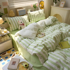 Cyflymder Green Striped Comforter Set Full 3PC Bedding