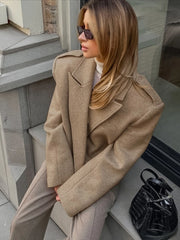 Cyflymder Autumn Solid Wool Coats for Women Lapel Long Sleeve Temperament Fashionable Style Short Jacket Female Clothing New