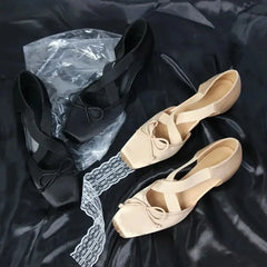 Cyflymder French Butterfly Knot Ballet Flats 5CM Heightening New Women's Crossed Strap Round Head Comfortable Mary Janes Shoes