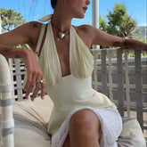 Cyflymder Women Silky Halter Neck Crop Top Sleeveless Crisscross Wrap Tank Top Y2k Summer Slim Fit Backless Cami Top