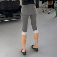 Cyflymder Women's High Waisted Tie Front Capri Leggings with Lace Hem Casual Stretch Gym Yoga Half Pants Fashion Streetwear Capris Bottoms