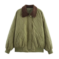 Cyflymder Fashion Cotton-Padded Bomber Jacket Women Harajuku Casual Loose Single Breasted Pocket Zipper Jacket Coat 2025 New Autumn Winter