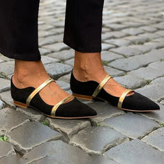Cyflymder New European Style Pointed Shallow Mouth Double Fine Strap Suede Mary Jane Women's Shoes Big Size 43 Women's Flat Shoes