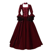 Cyflymder Medieval Victorian Court Lace Patchwork Gothic Dress Halloween Witch Cosplay Party Costume Square Neck Flare Sleeve Maxi Dress