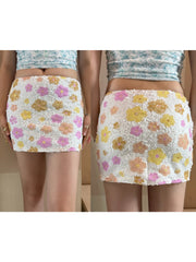 Cyflymder Women s Embroidered Denim Mini Skirt Vintage Chic High Waisted Short Skirt for Fall Winter