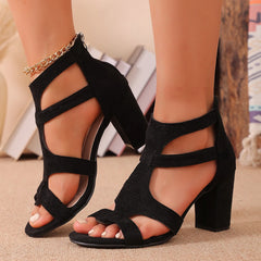 Cyflymder Women's Summer Fashion Sandals High Heel Buckle Latch Sandals Outdoor Women Heels Sexy Black Sandalias
