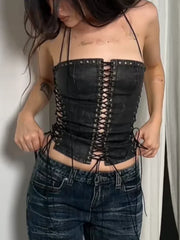 Cyflymder Women's High-end Leather Sexy Revealing Tight Corset Unique Cool Gothic Punk Top Stylish Lady Party Night Club Casual Clothes